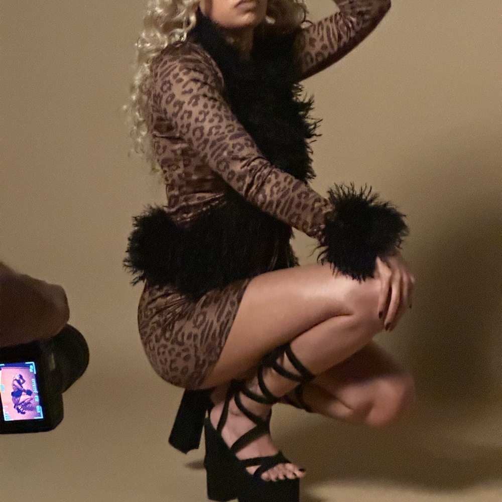 Bratz Vibes Leopard Print Skirt Set with Black Fur Trim